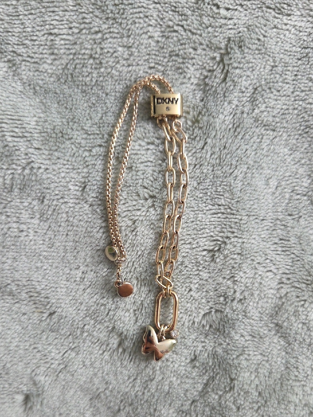 DKNY Gold Butterfly Charm Sliding Chain Bracelet